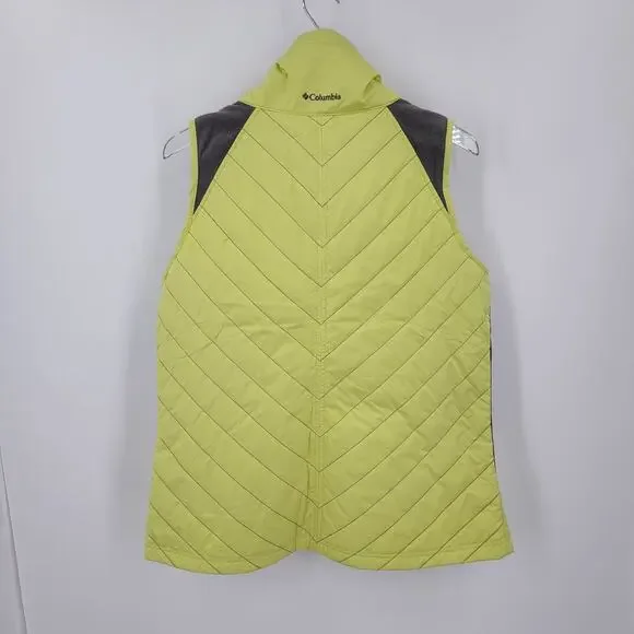Columbia Quilted Vest Womens Large Yellow Gray Full Zip Pockets - Picture 2 of 12